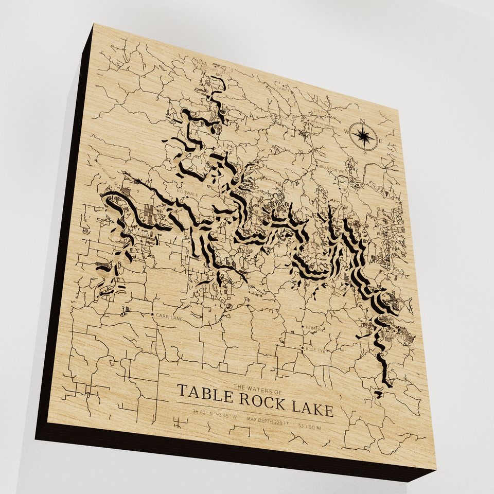 Table Rock Lake 3D wood map, angle low view