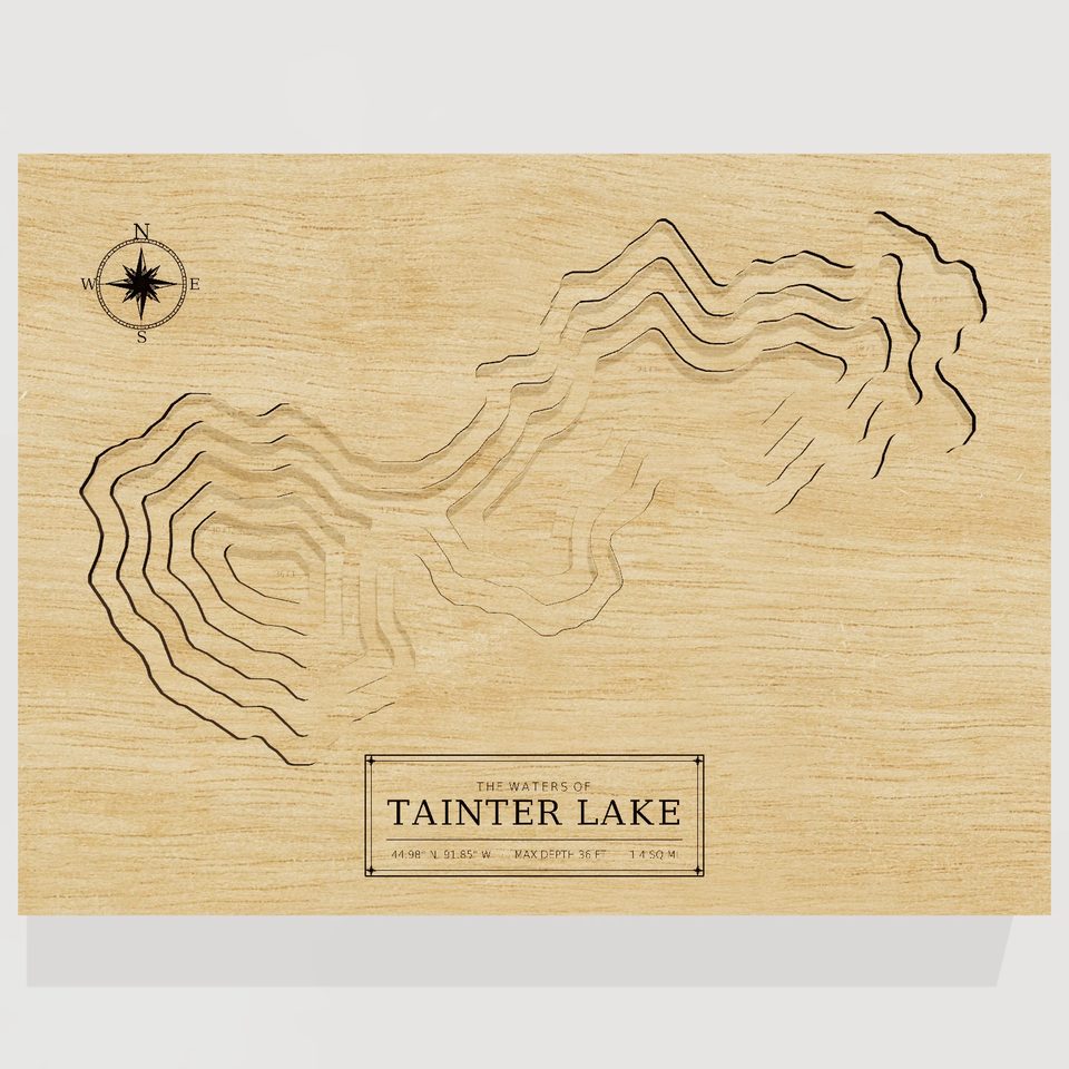 Tainter Lake 3D wood map, front view