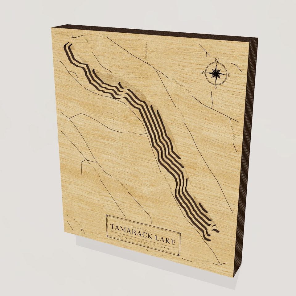 Tamarack Lake 3D wood map, hero view