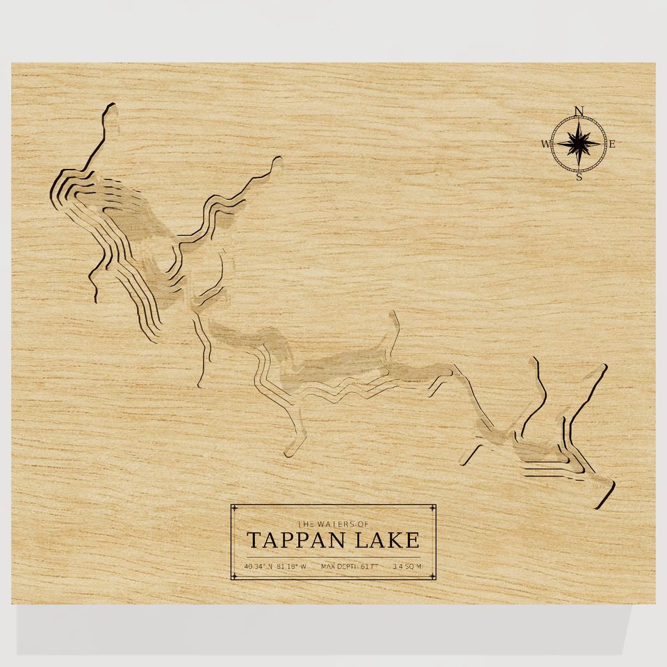 Tappan Lake 3D wood map, front view