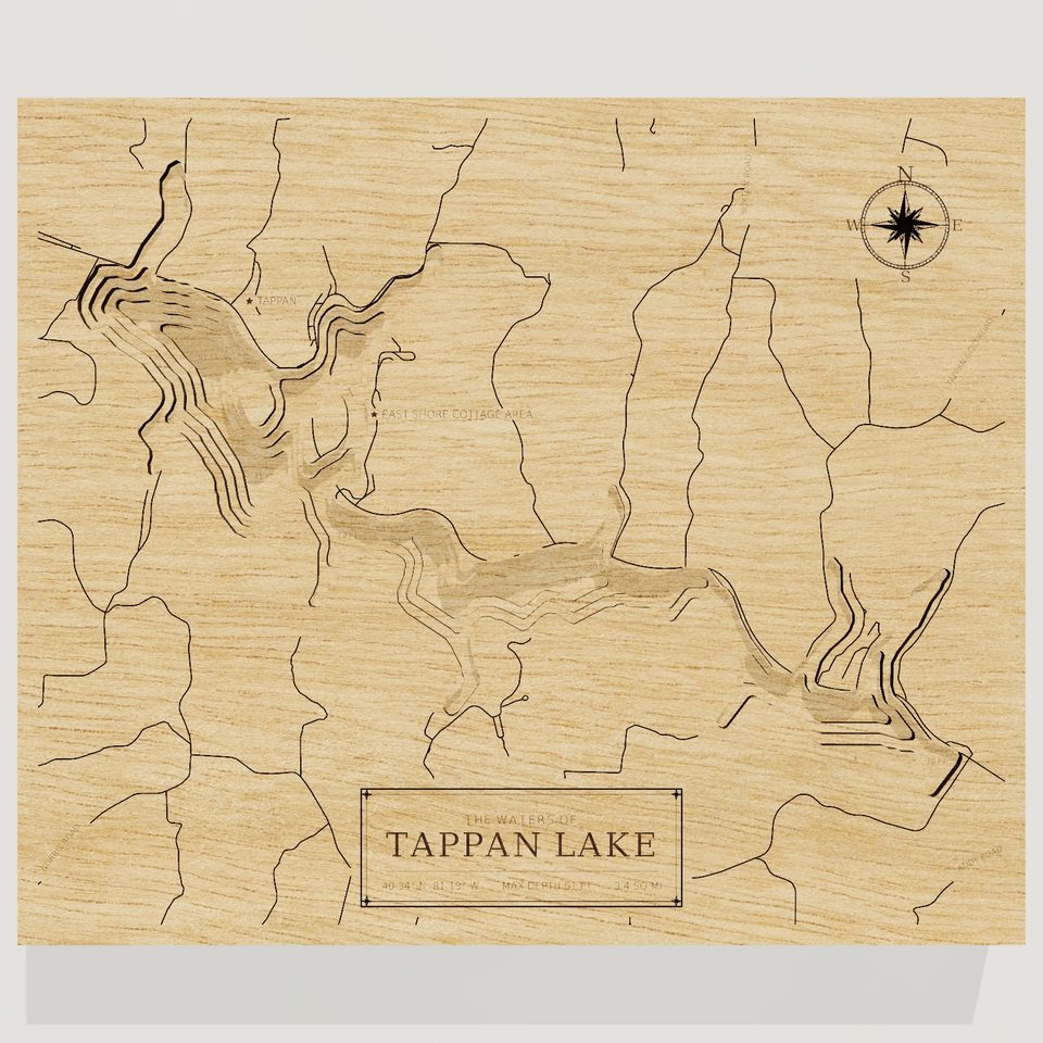 Tappan Lake 3D wood map, front view
