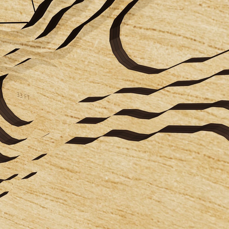 Tarrytown Reservoir 3D wood map, detail view