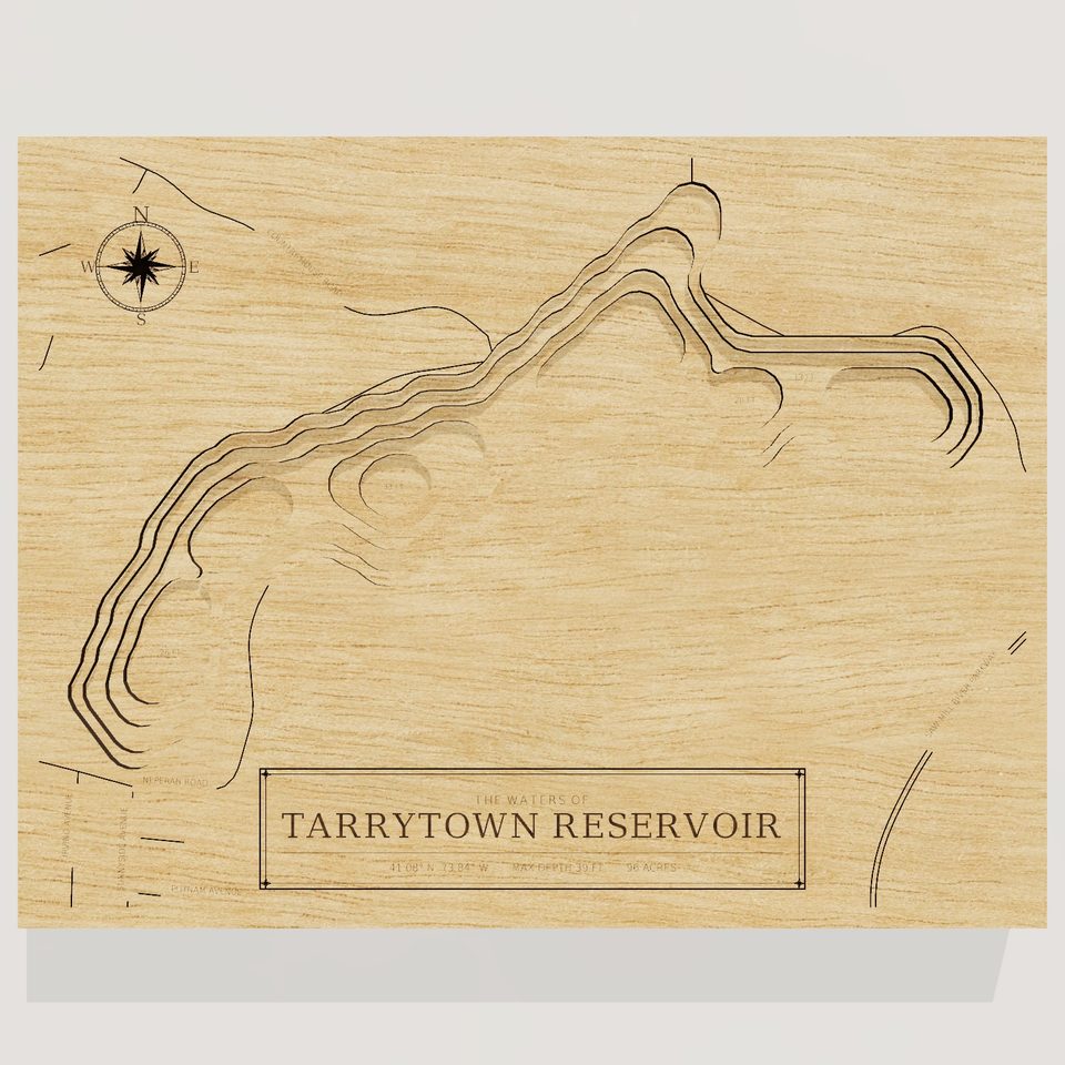 Tarrytown Reservoir 3D wood map, front view