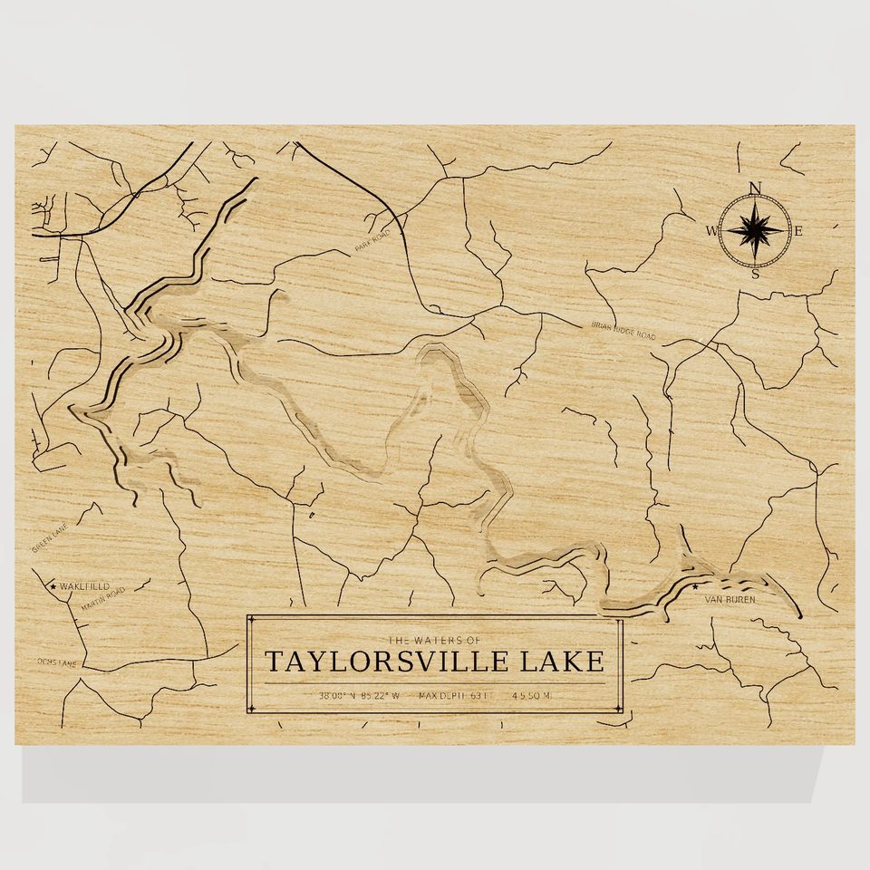 Taylorsville Lake 3D wood map, front view