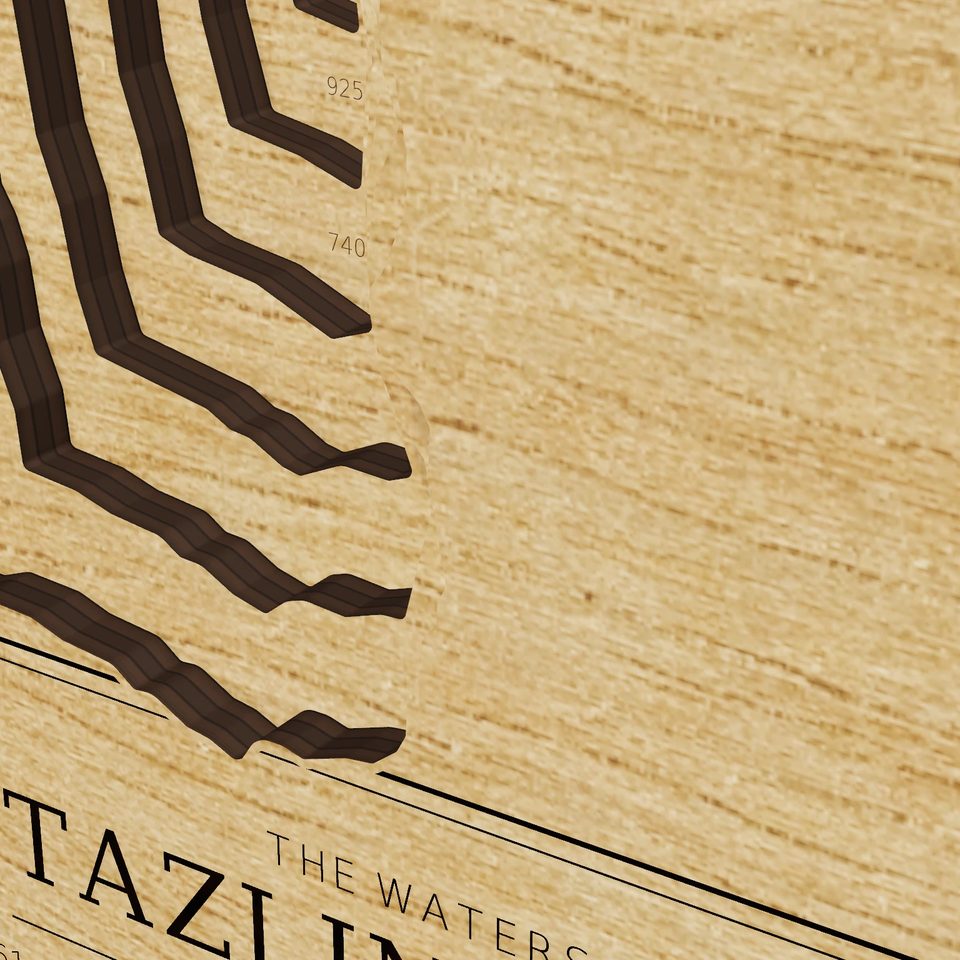 Tazlina Lake 3D wood map, detail view
