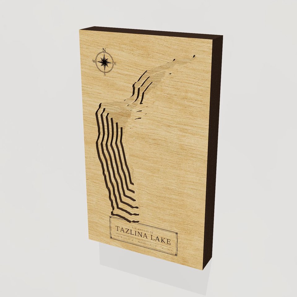 Tazlina Lake 3D wood map, hero view