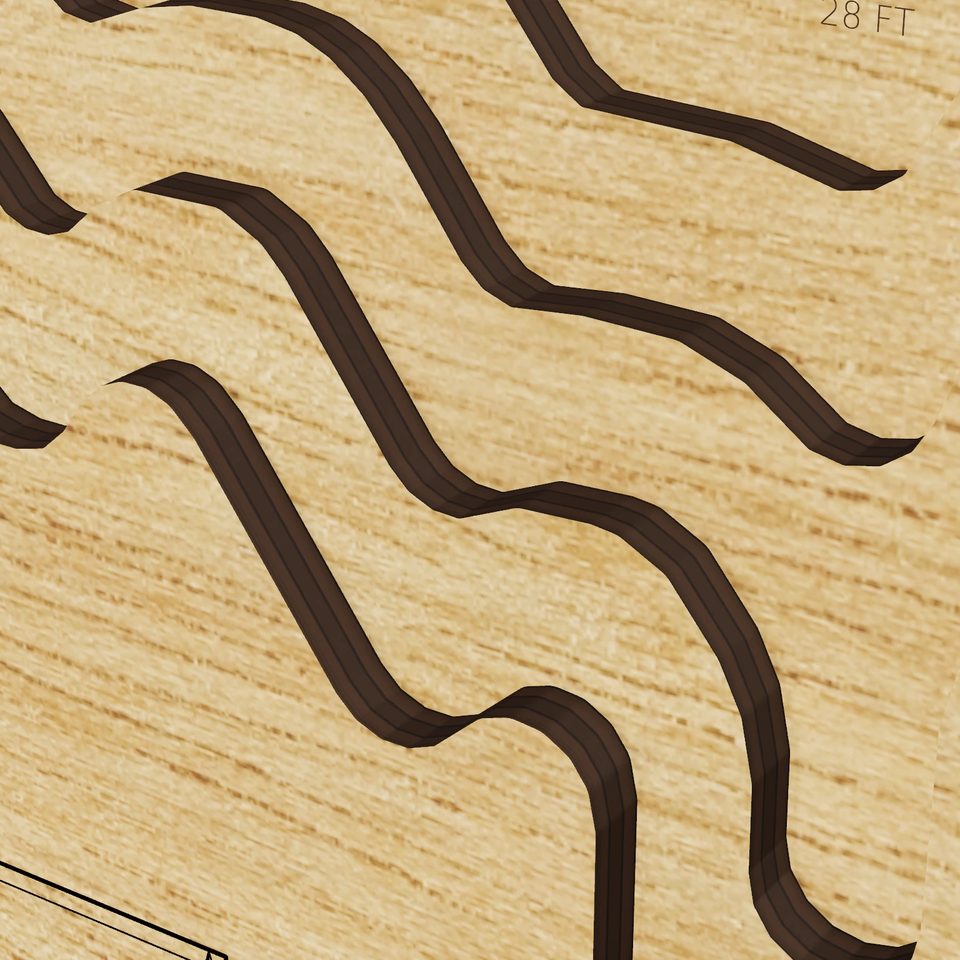 Thomas Pond 3D wood map, detail view