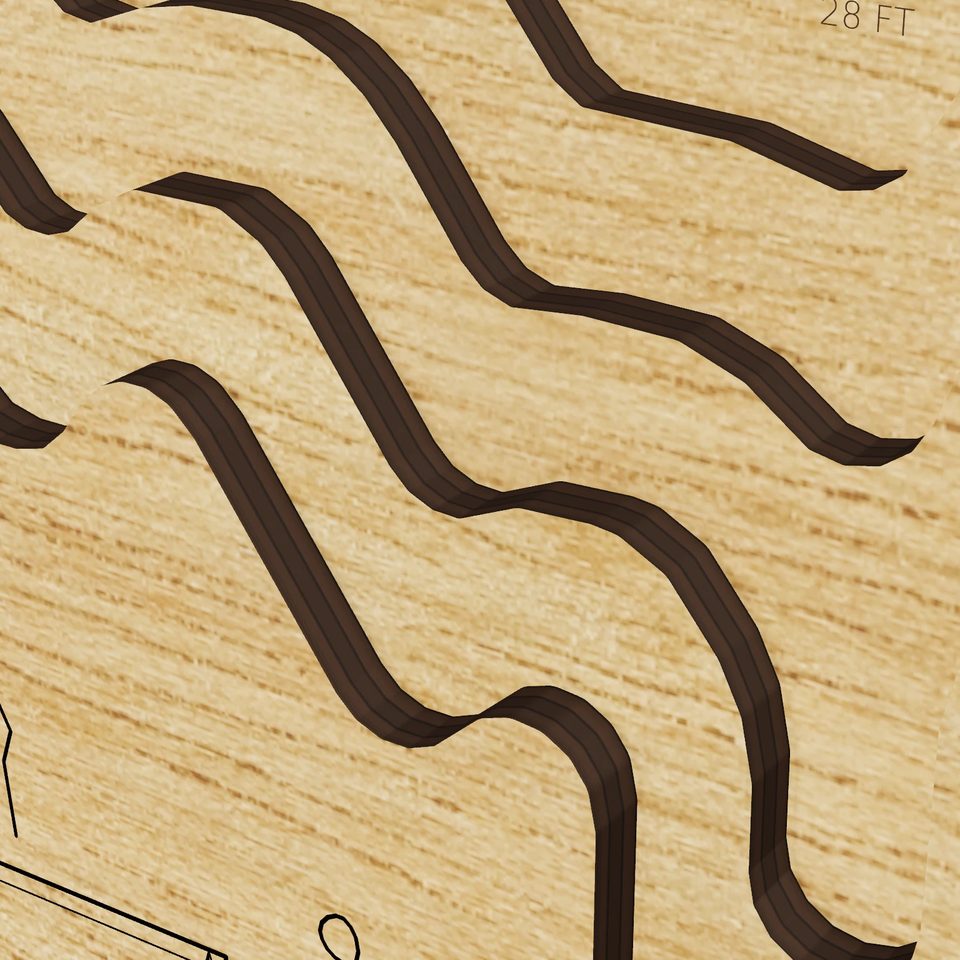 Thomas Pond 3D wood map, detail view