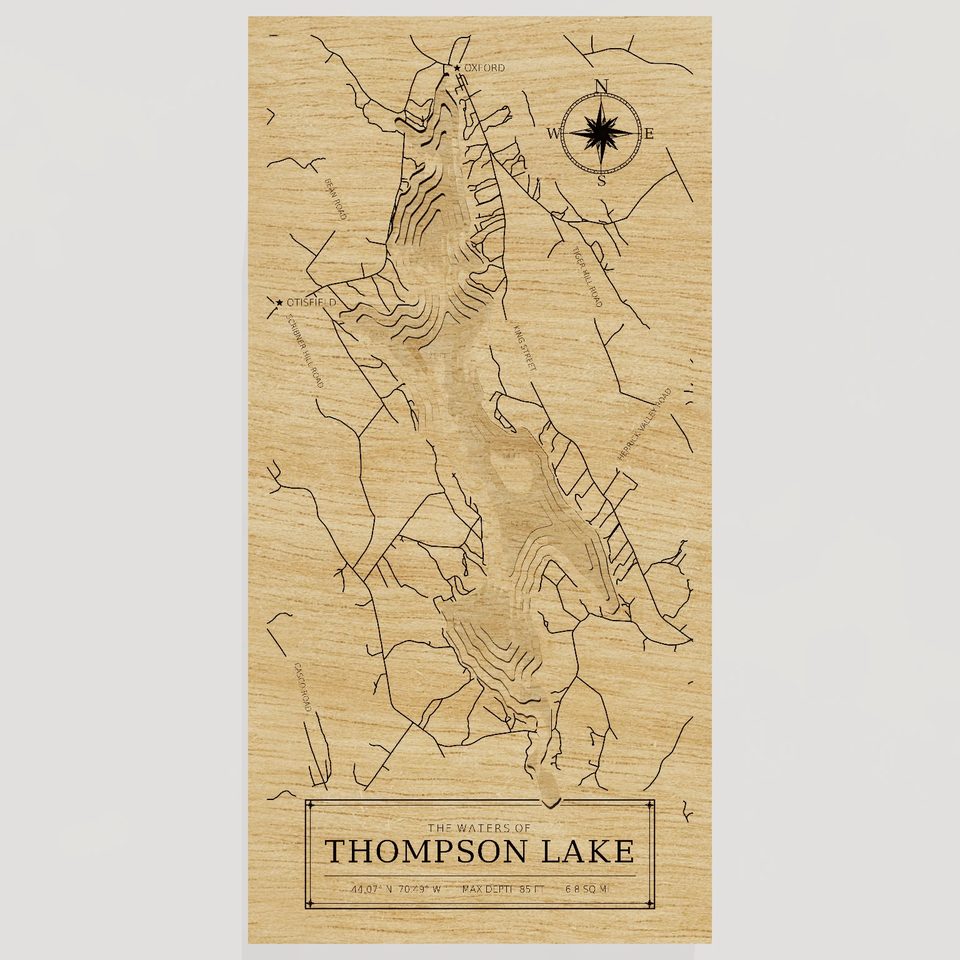 Thompson Lake 3D wood map, front view