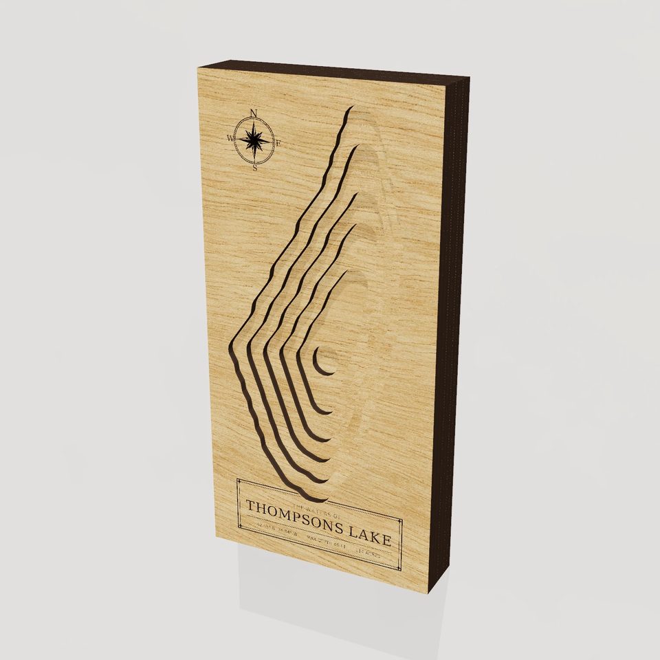 Thompsons Lake 3D wood map, hero view