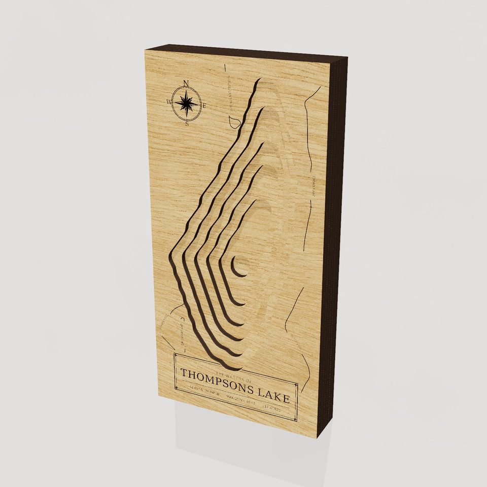 Thompsons Lake 3D wood map, hero view