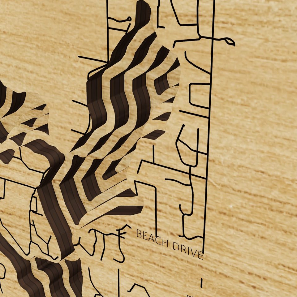 Tichigan Lake 3D wood map, detail view