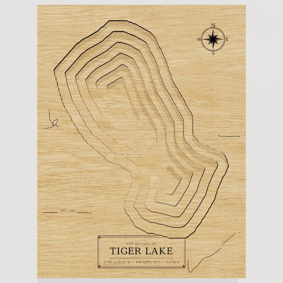 Tiger Lake 3D wood map, front view