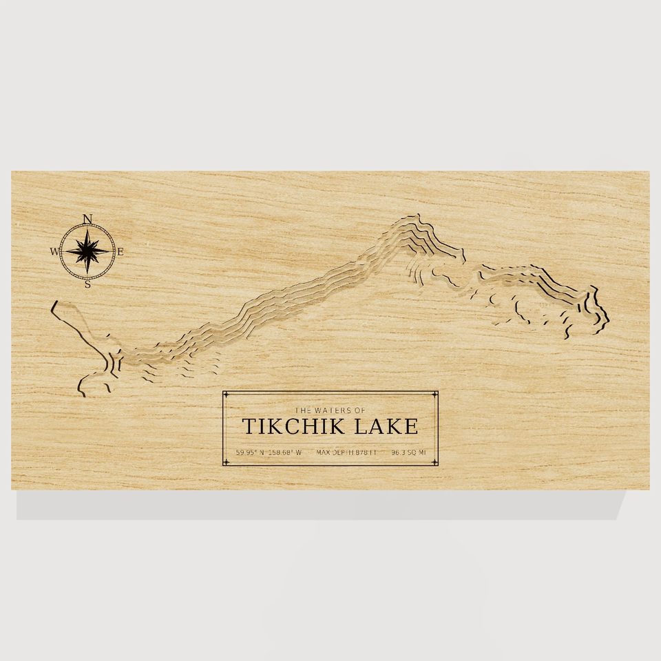Tikchik Lake 3D wood map, front view