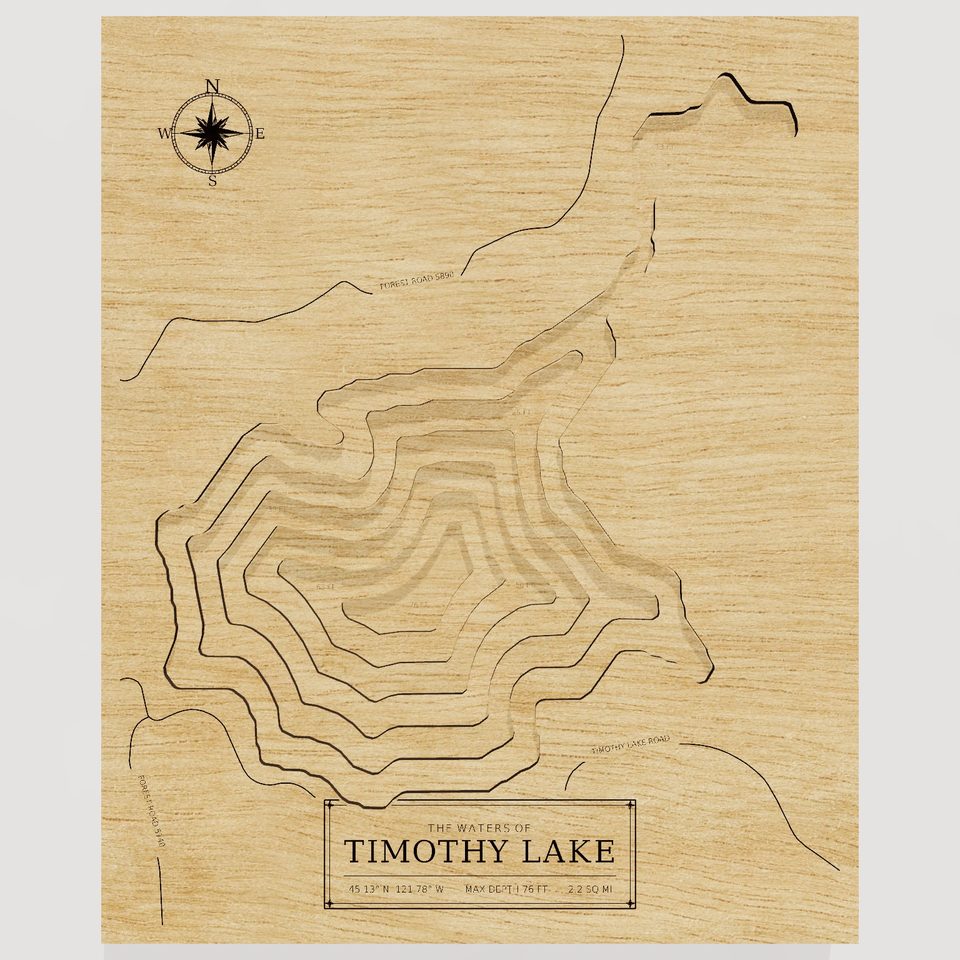 Timothy Lake 3D wood map, front view