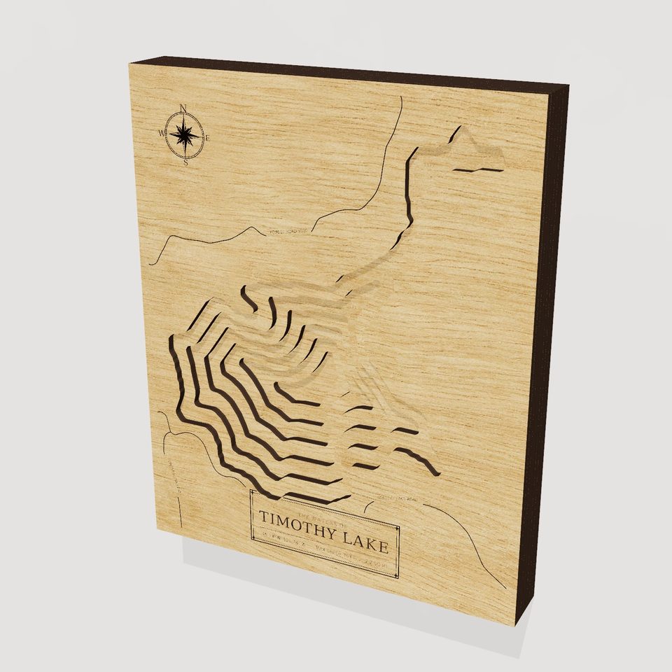 Timothy Lake 3D wood map, hero view