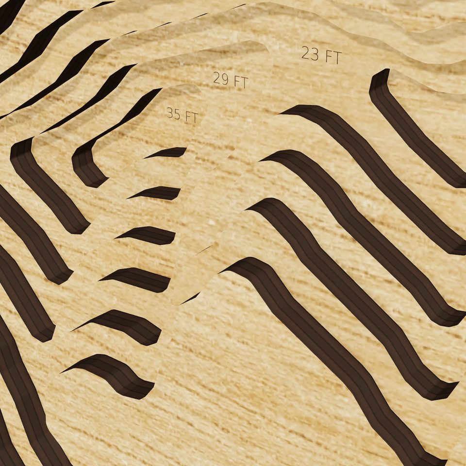 Titicus Reservoir 3D wood map, detail view