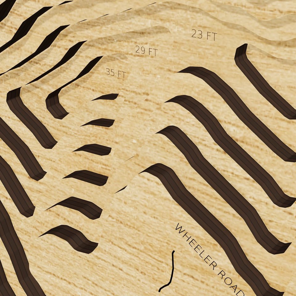 Titicus Reservoir 3D wood map, detail view