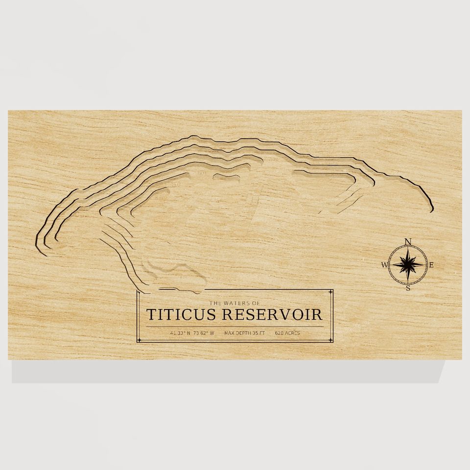 Titicus Reservoir 3D wood map, front view
