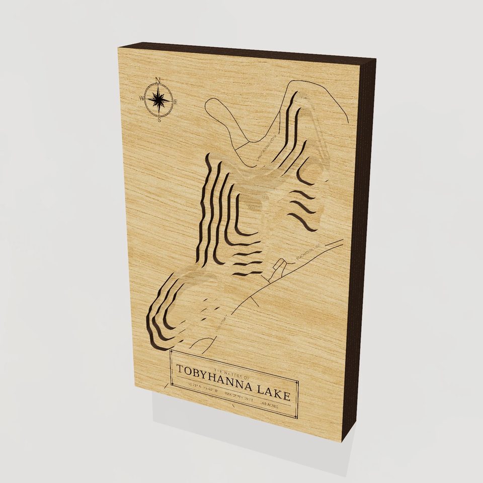 Tobyhanna Lake 3D wood map, hero view