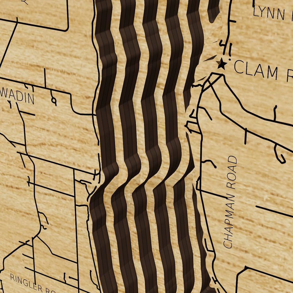Torch Lake 3D wood map, detail view