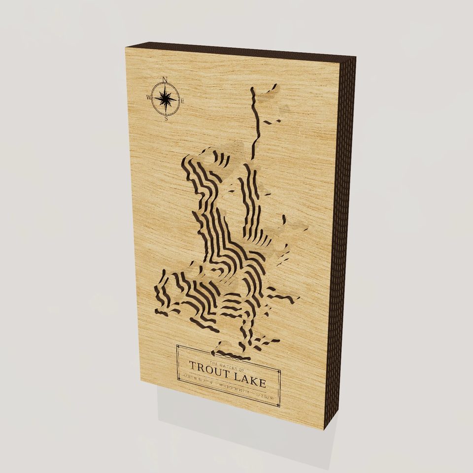 Trout Lake 3D wood map, hero view