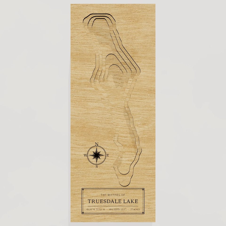 Truesdale Lake 3D wood map, front view