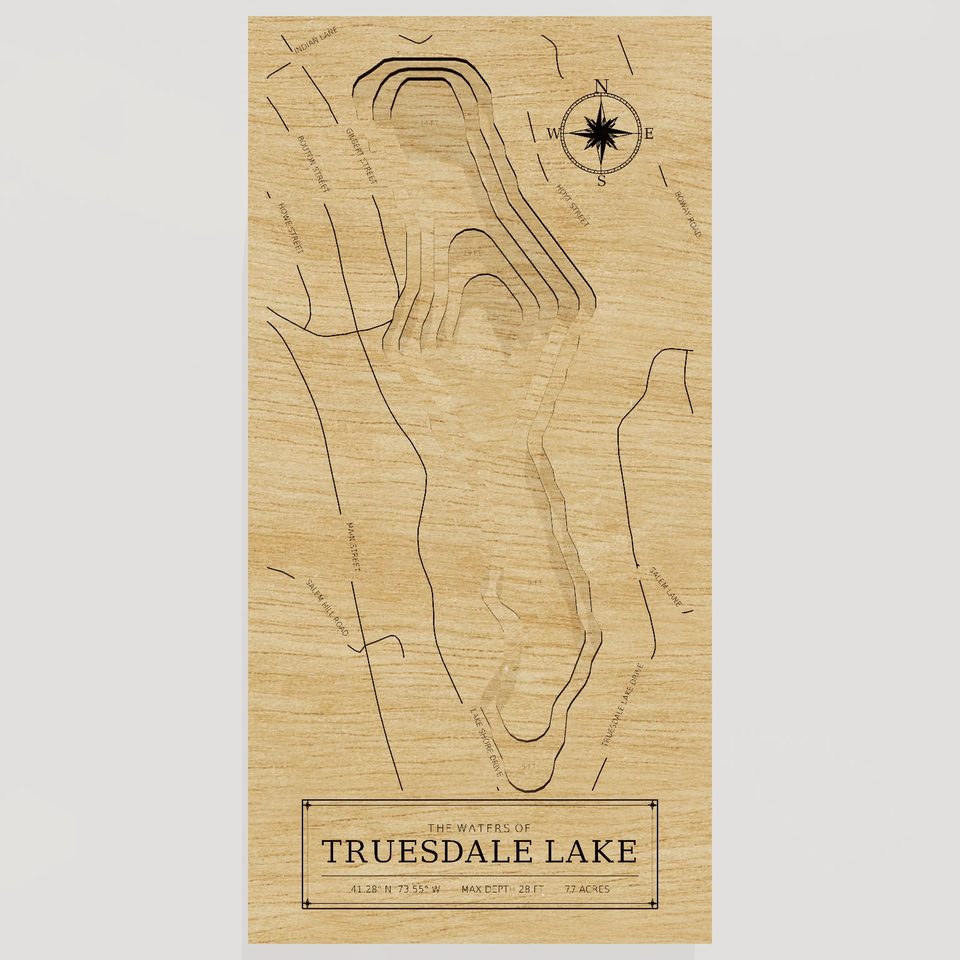 Truesdale Lake 3D wood map, front view
