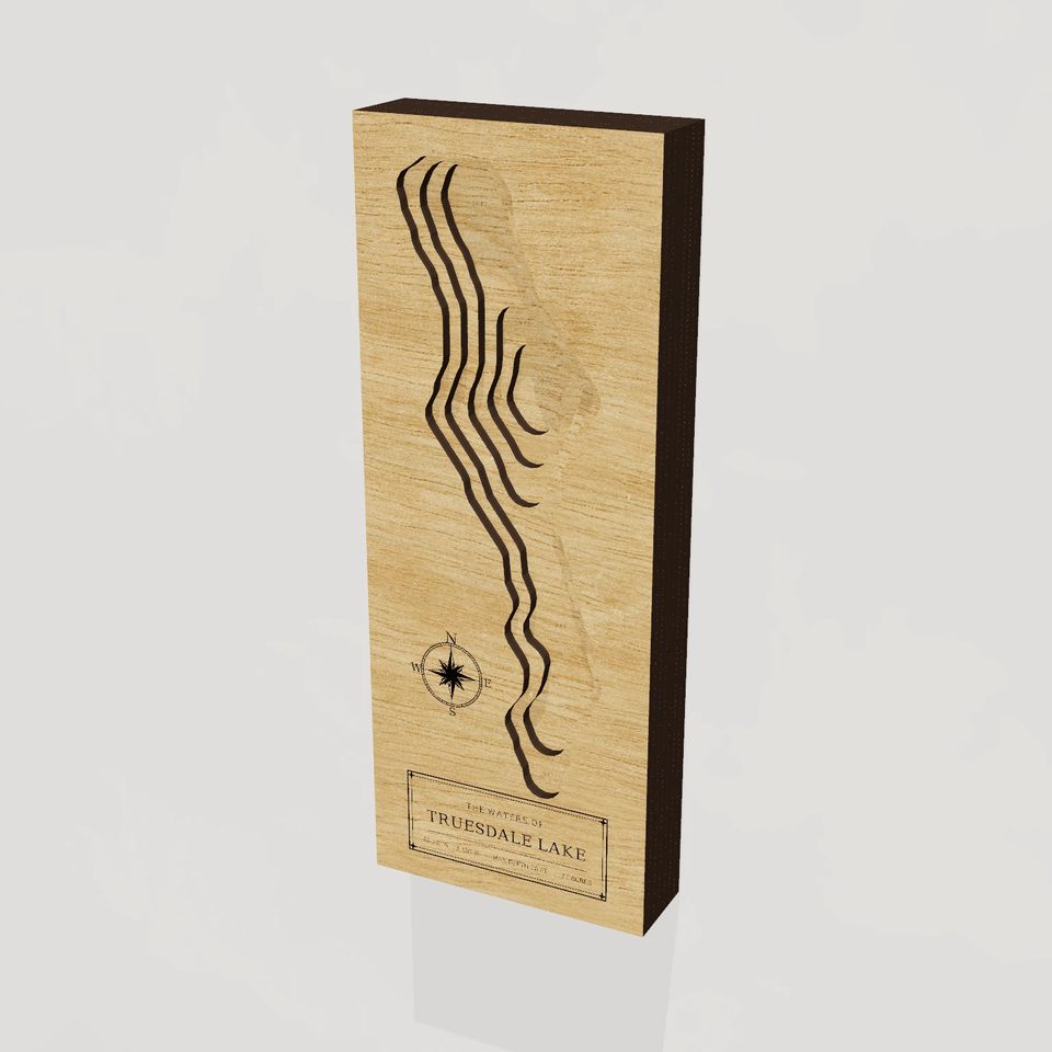 Truesdale Lake 3D wood map, hero view