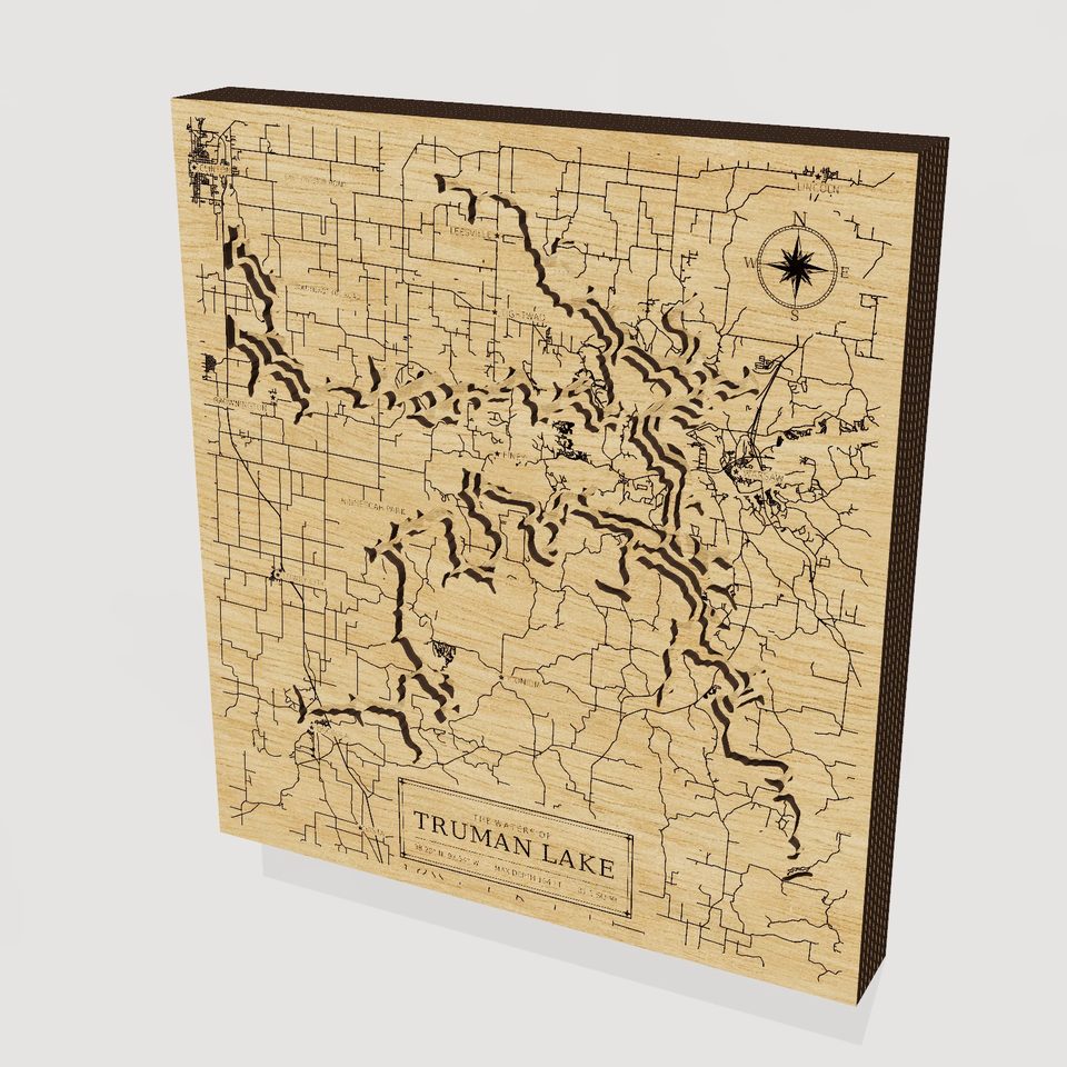 Truman Lake 3D wood map, hero view