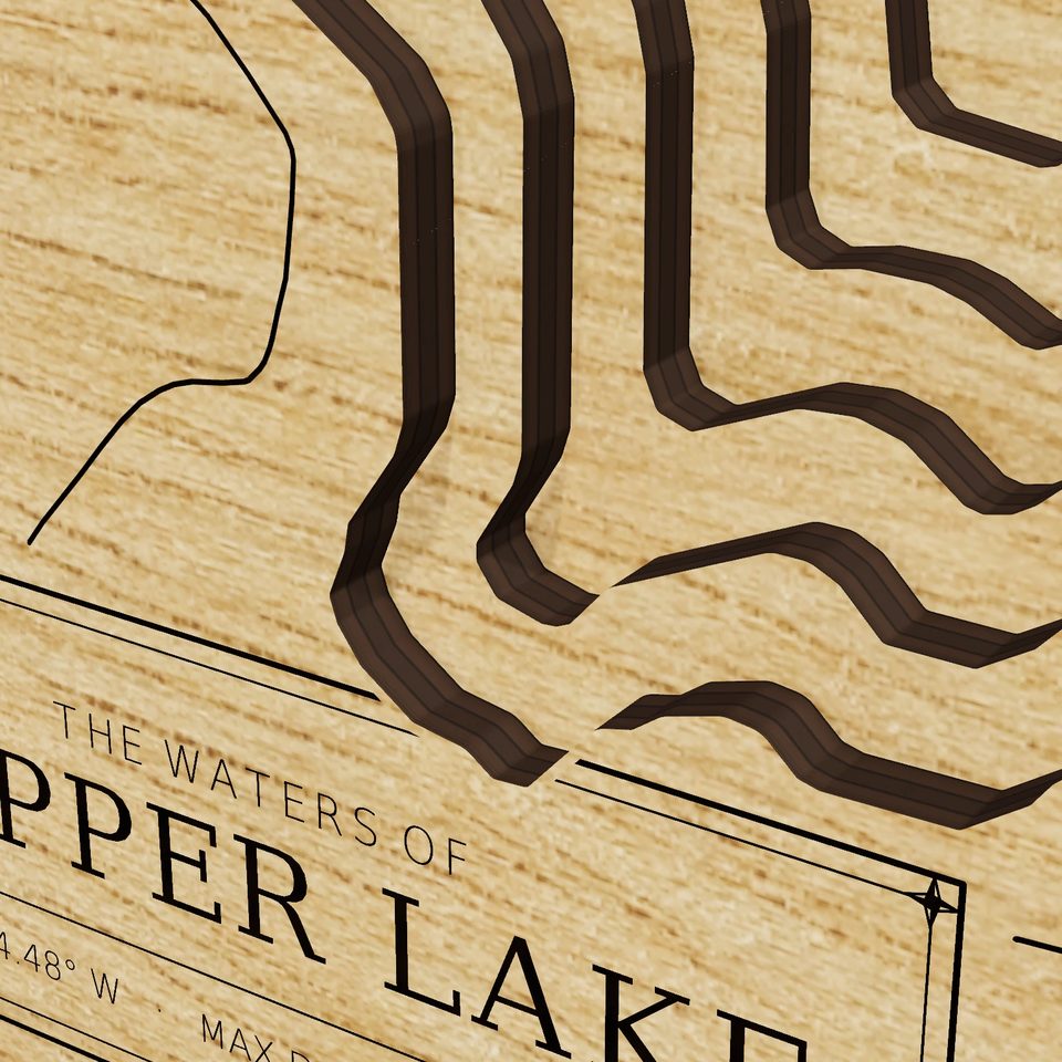 Tupper Lake 3D wood map, detail view