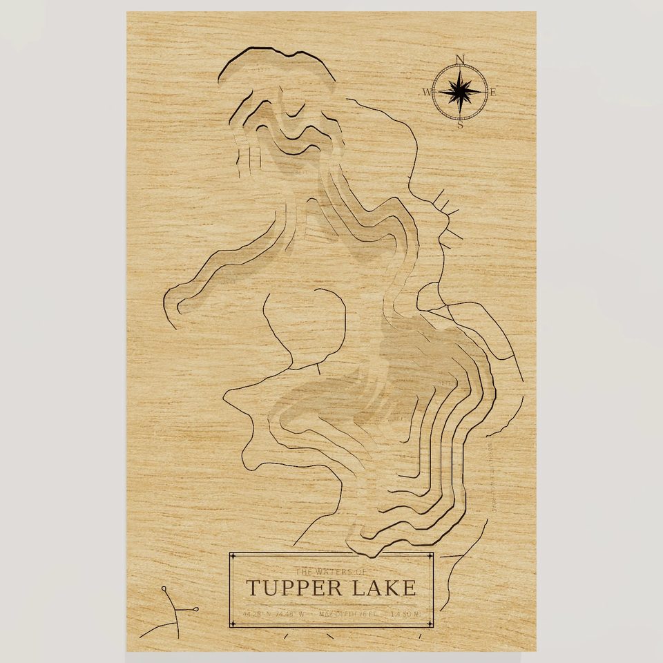 Tupper Lake 3D wood map, front view