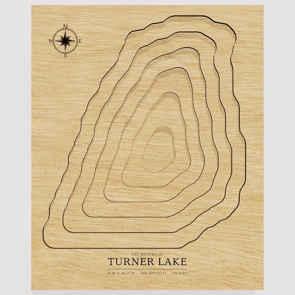 Turner Lake 3D wood map, front view