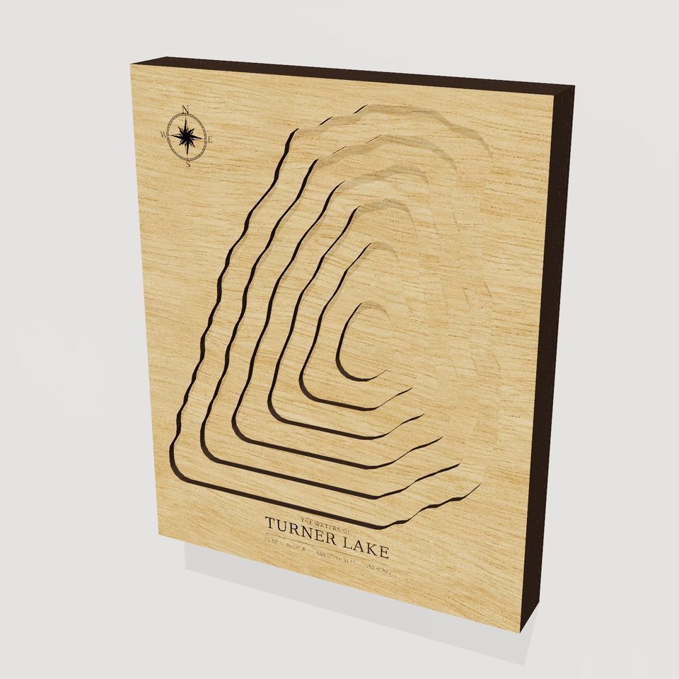 Turner Lake 3D wood map, hero view