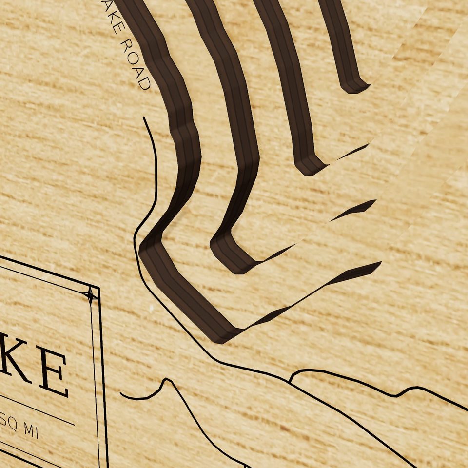 Turquoise Lake 3D wood map, detail view