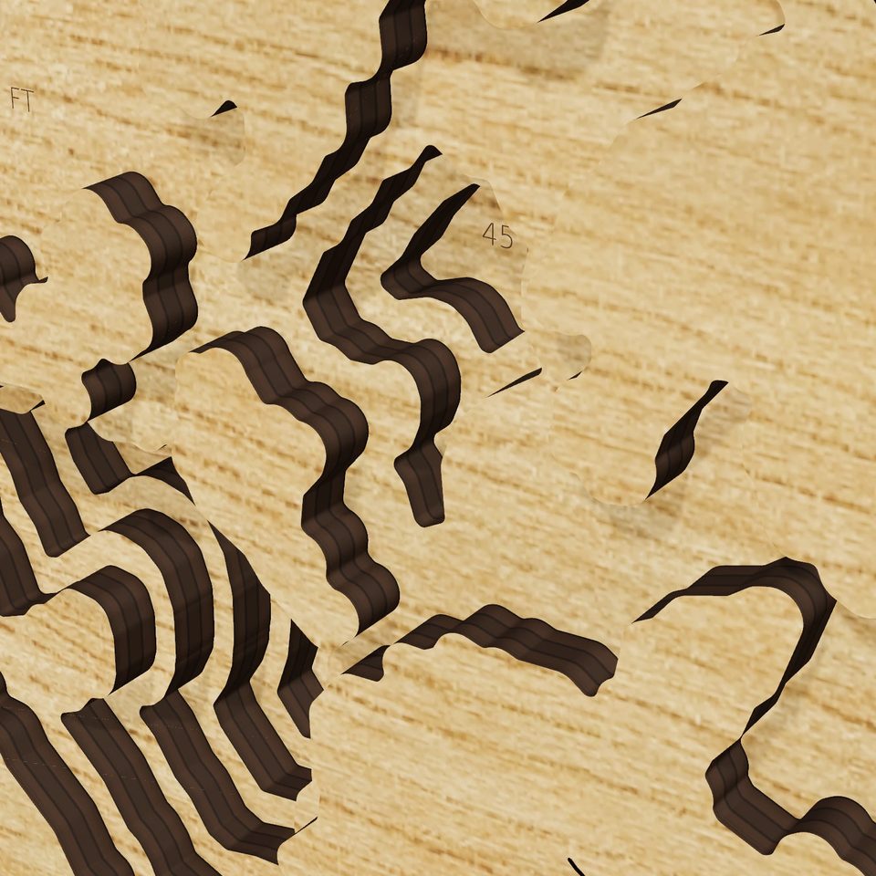 Turtle-Flambeau Flowage 3D wood map, detail view