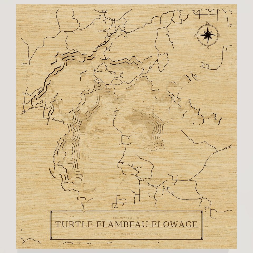 Turtle-Flambeau Flowage 3D wood map, front view