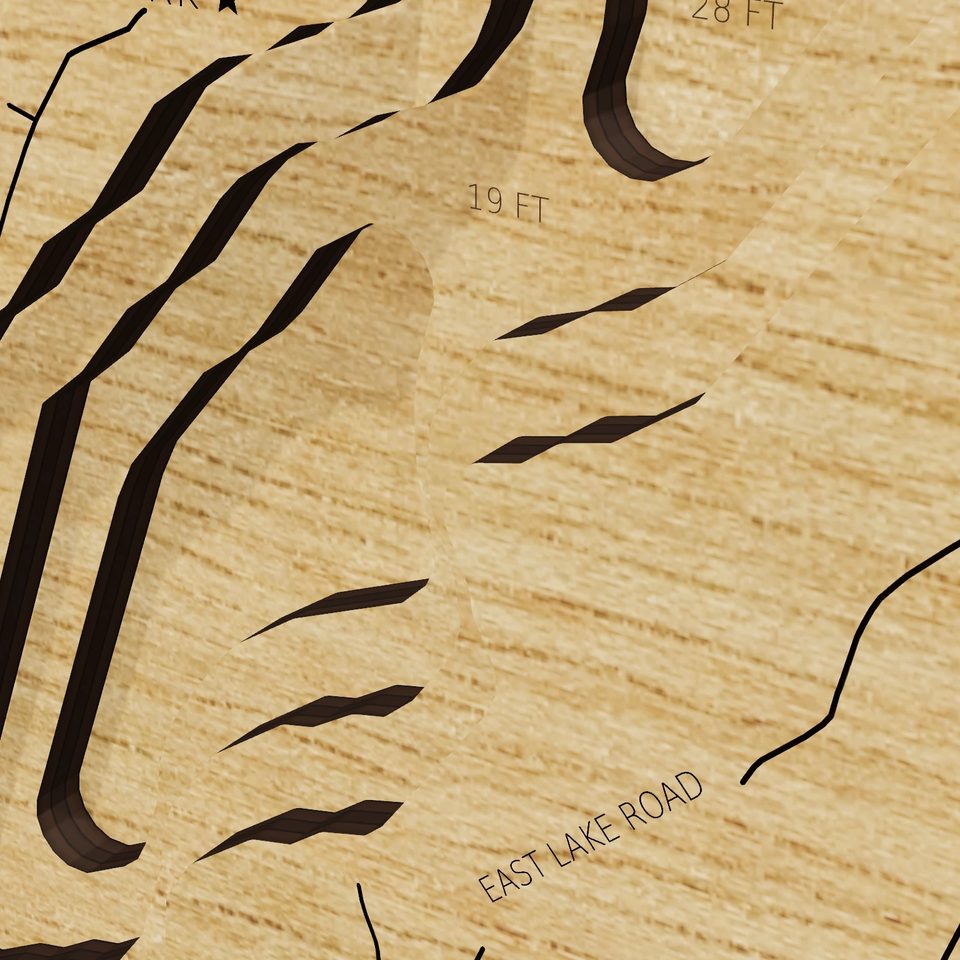 Tuxedo Lake 3D wood map, detail view