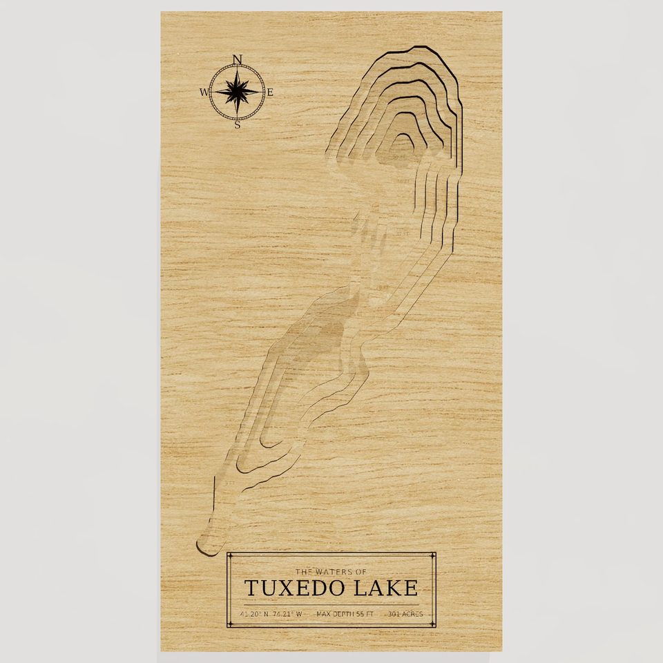Tuxedo Lake 3D wood map, front view