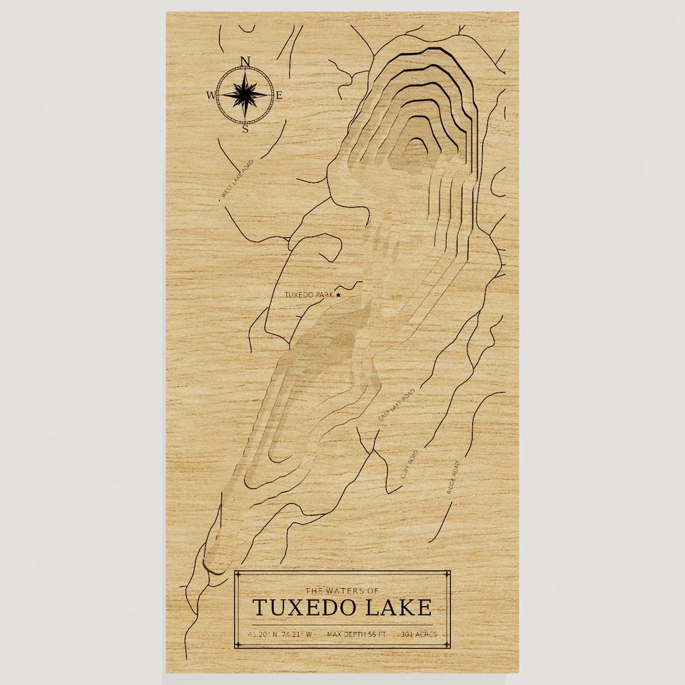 Tuxedo Lake 3D wood map, front view