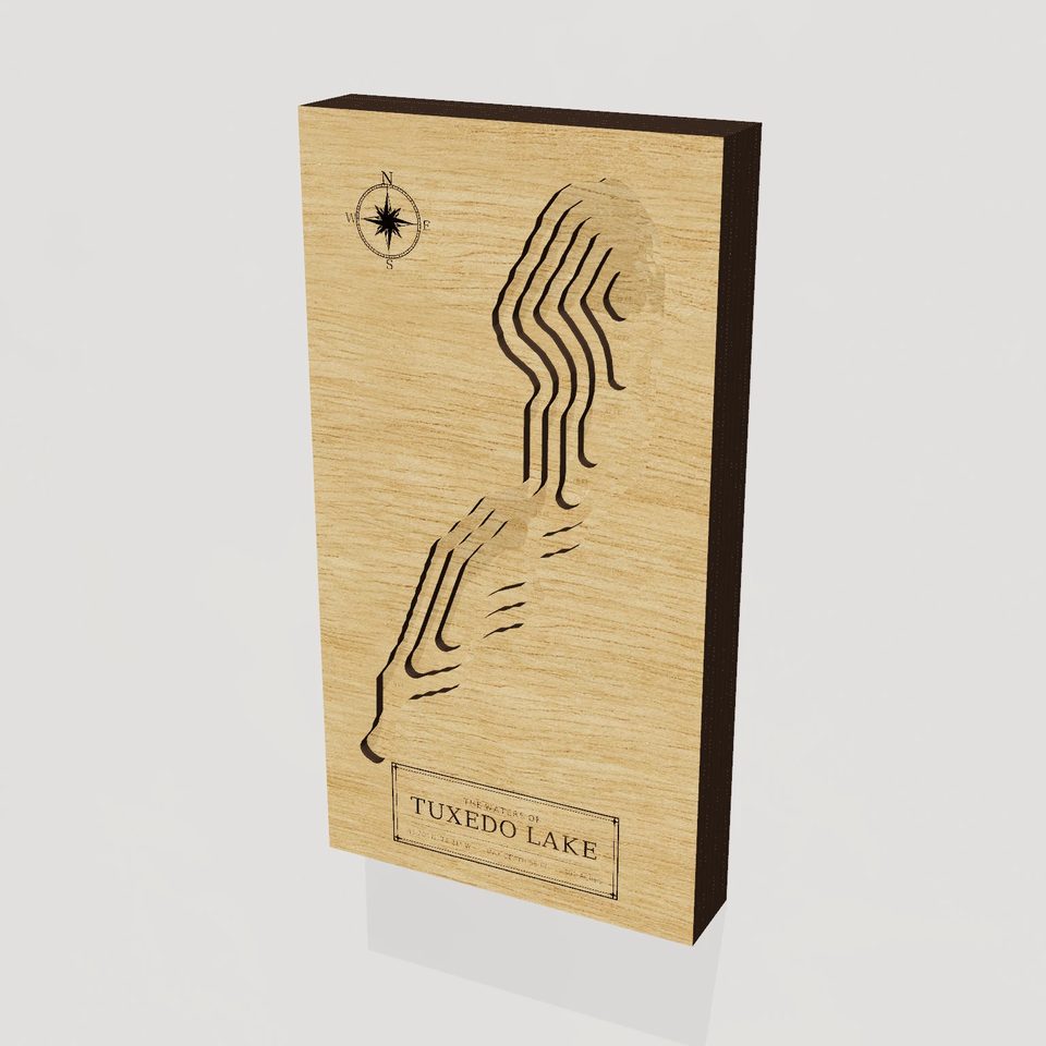 Tuxedo Lake 3D wood map, hero view