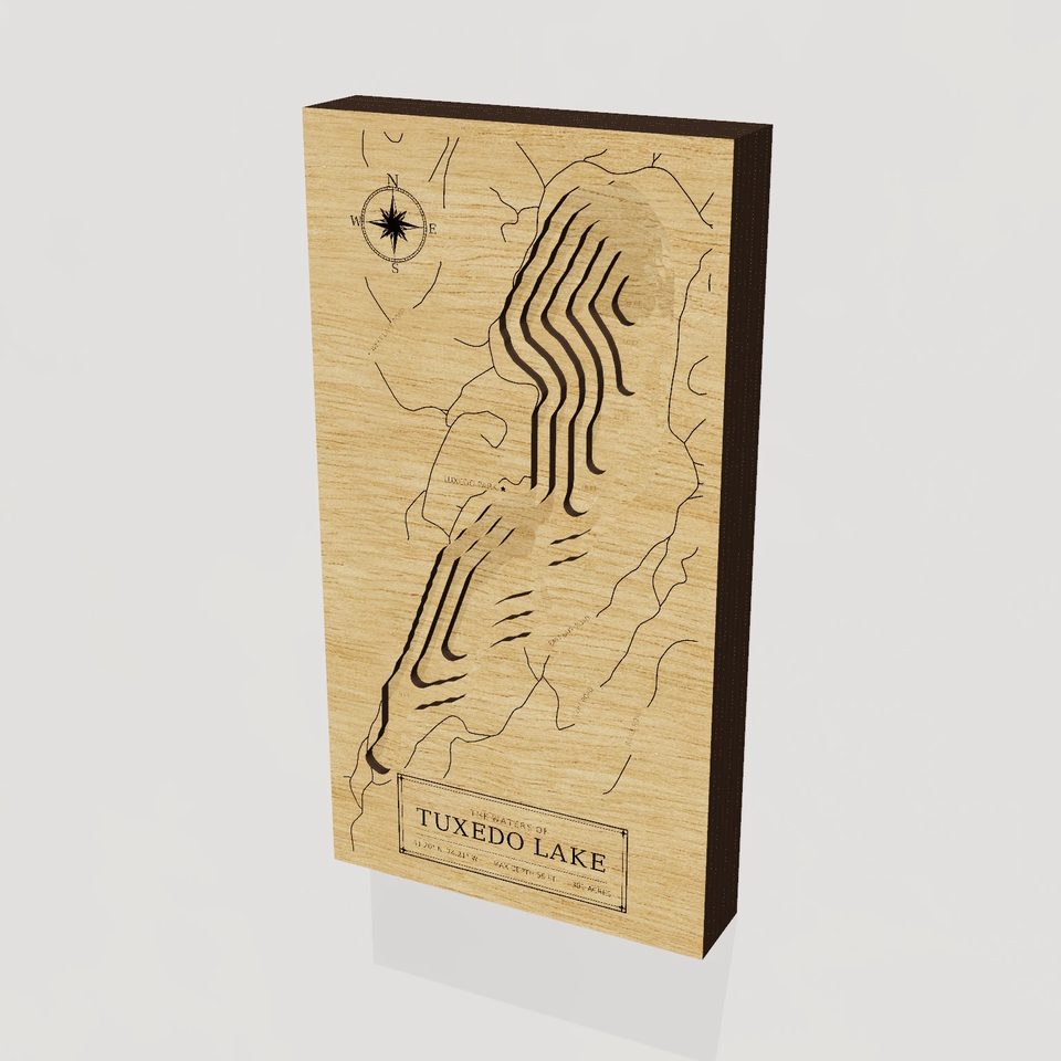 Tuxedo Lake 3D wood map, hero view