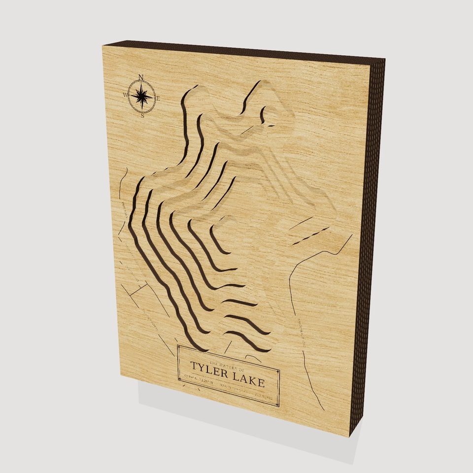 Tyler Lake 3D wood map, hero view