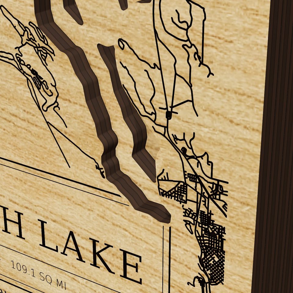 Upper Klamath Lake 3D wood map, detail view