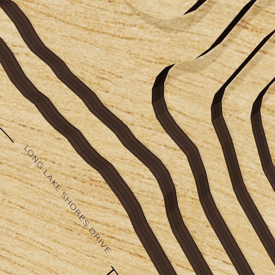 Upper Long Lake 3D wood map, detail view