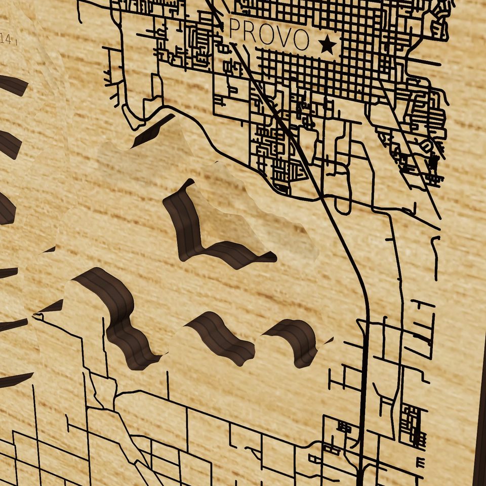 Utah Lake 3D wood map, detail view