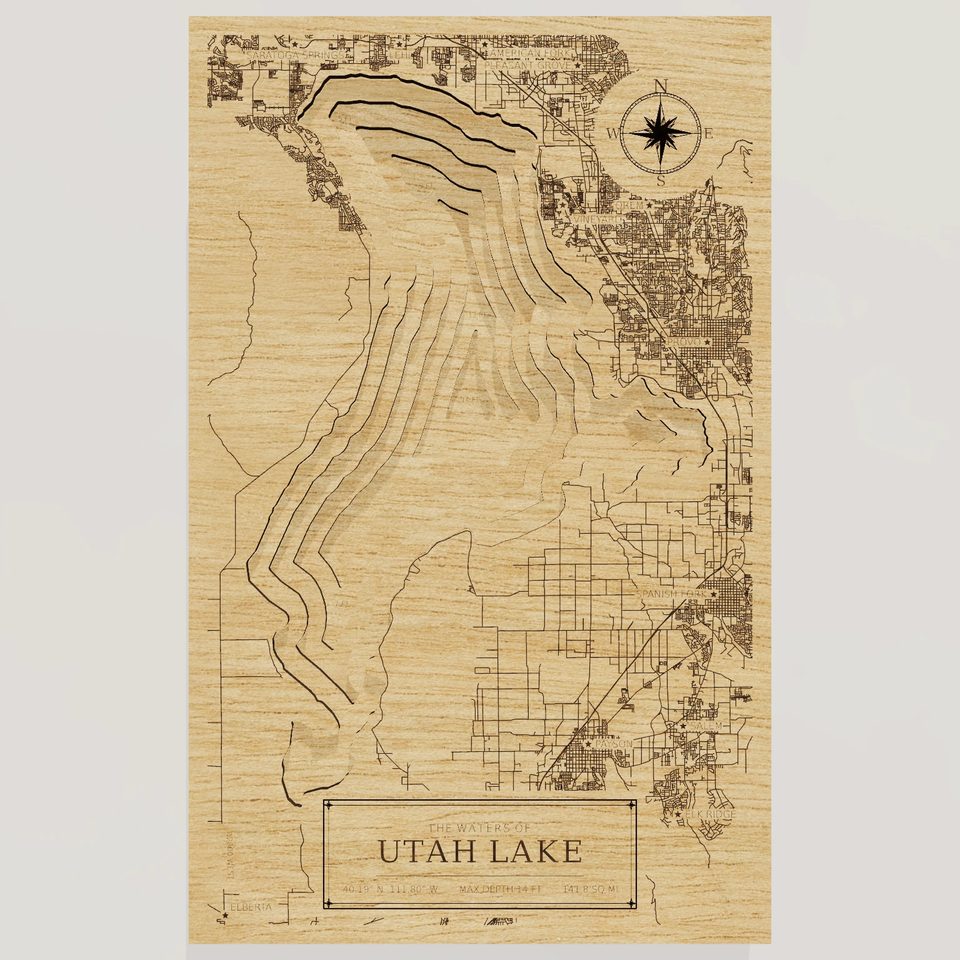 Utah Lake 3D wood map, front view