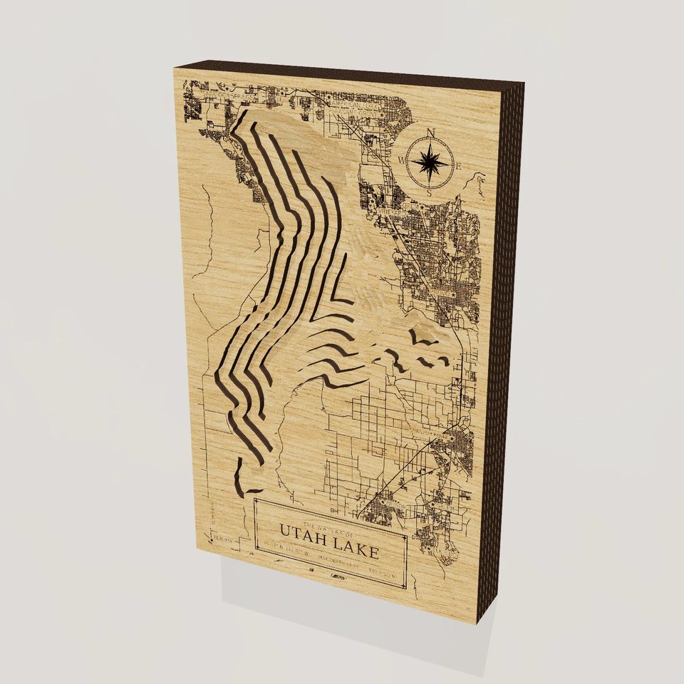 Utah Lake 3D wood map, hero view