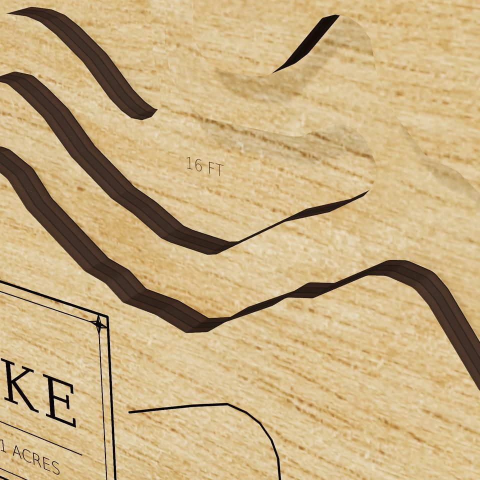 Vineyard Lake 3D wood map, detail view