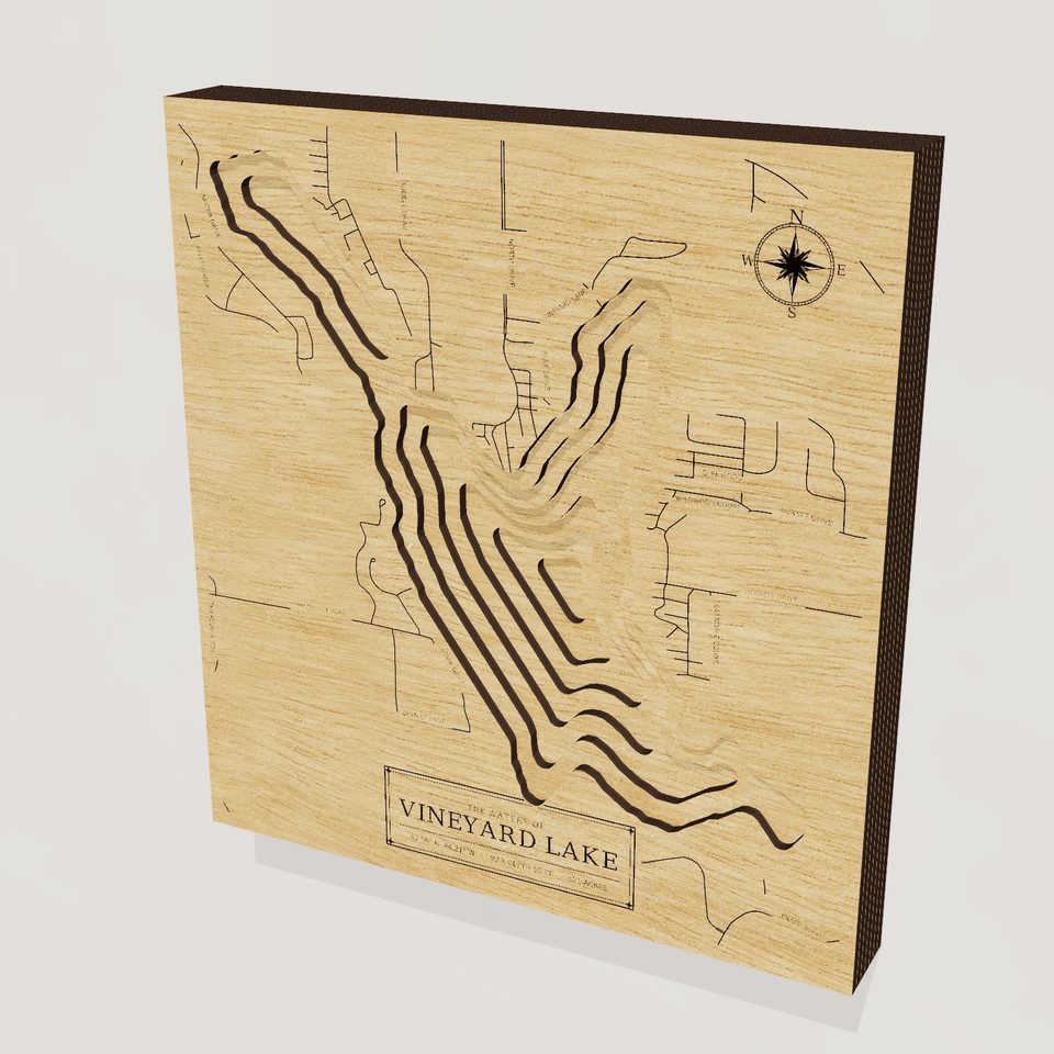 Vineyard Lake 3D wood map, hero view